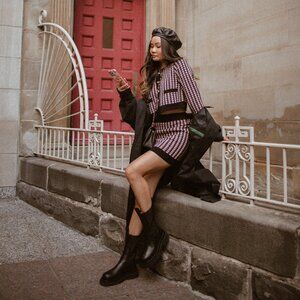 Purple & Black houndstooth patterned knit set